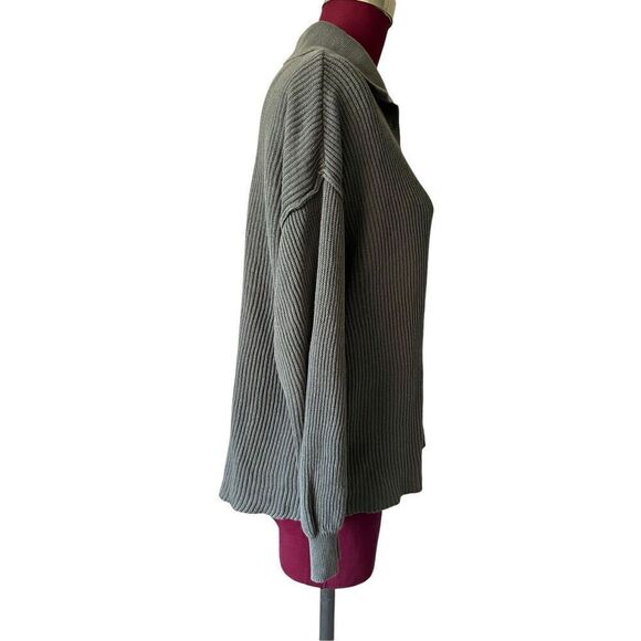 Free People Beach Knit Collared Cropped Long Sleeve size Top Sweater XS Green - Picture 6 of 7